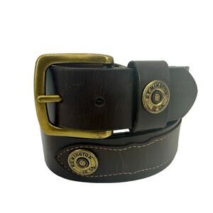 Remington Mens SZ 42 Brown Leather 12 GA Gauge Shell Belt Brass Buckle Concho